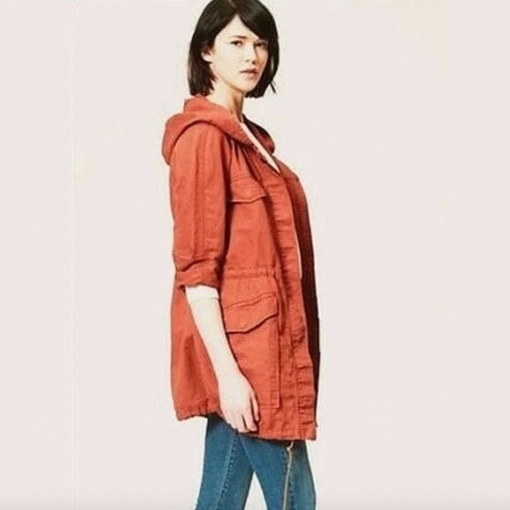 Ann Taylor Loft Harvest orange Anorak utility hoodie linen blend Jacket womens S